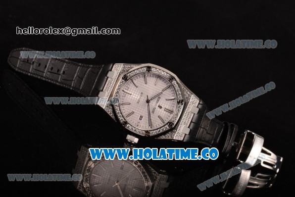 Audemars Piguet Royal Oak 41MM Miyota 9015 Automatic Steel/Diamonds Case with Diamonds Bezel White Dial and Stick Markers (EF) - Click Image to Close